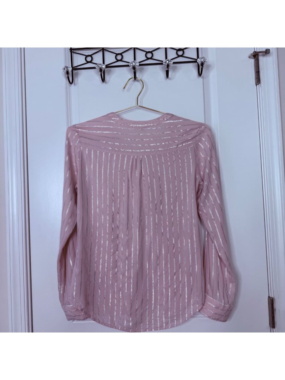 Express Womens Pink Metallic Striped Long Sleeve Button-Down Blouse Size S